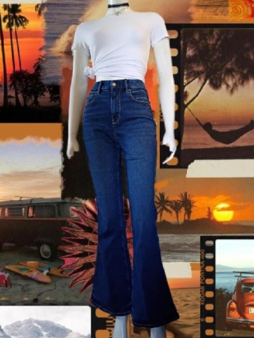 Y2K American Eagle Dark Blue High-Rise Flare Stretchy Jeans Sz 8